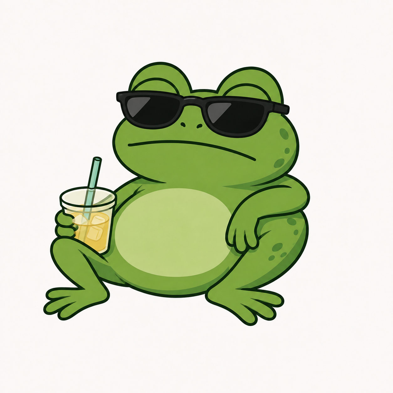 BLUB wearing sunglasses and holding a cold drink