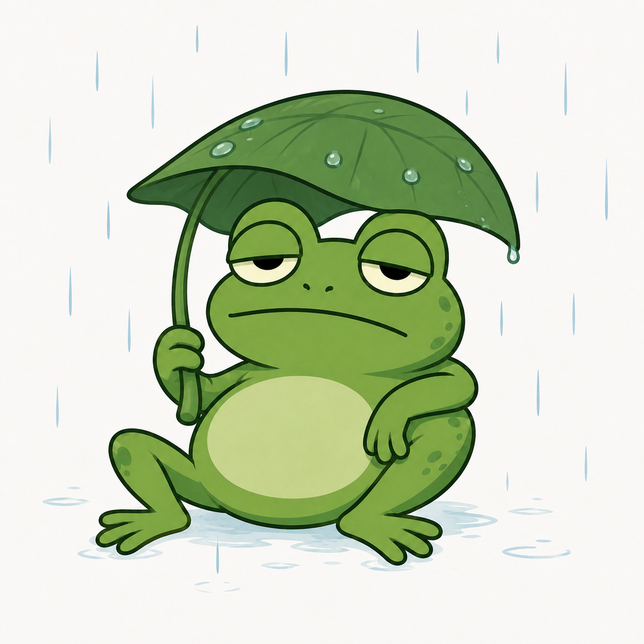 BLUB sitting in the rain under a large leaf